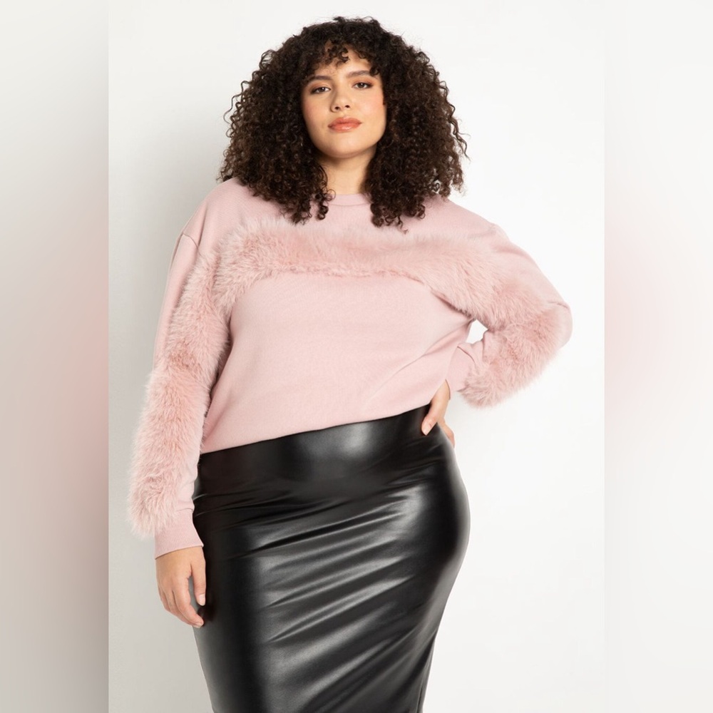 Eloquii Faux Fur Detail Sweatshirt Plus Size 14/16